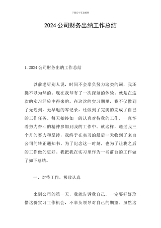 2024公司财务出纳工作总结