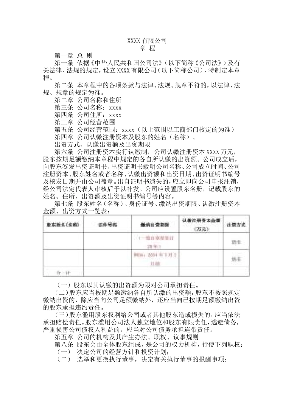 2017有限公司章程简易范本_第1页