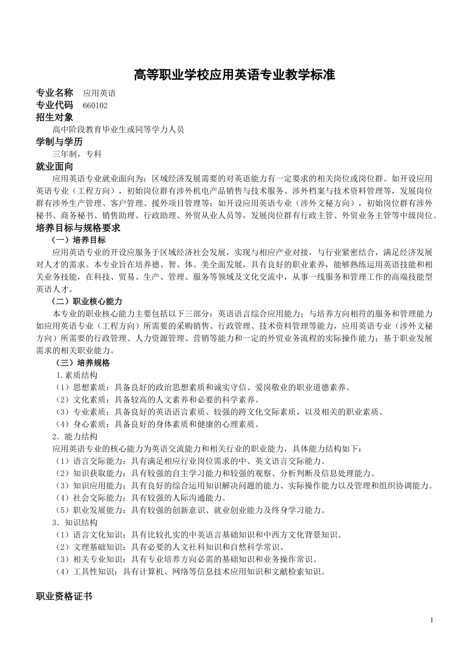 15-《高等职业学校专业教学标准(试行)》(2012版)——文化教育大类_第1页
