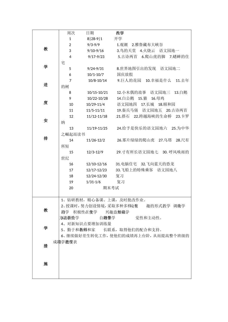 四年级语文科教学计划表_第2页