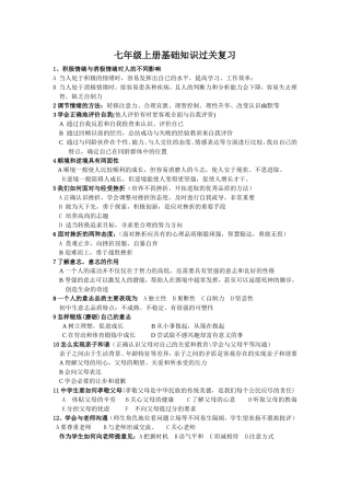 总复习7年级上册政治重点