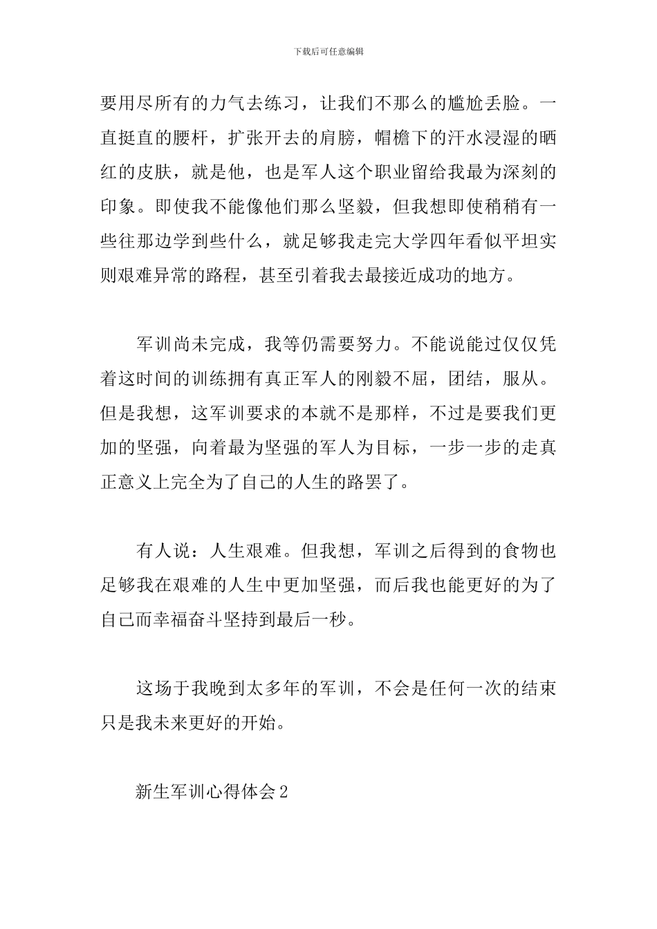 2024大学生新生军训心得体会范文精选6篇_第3页