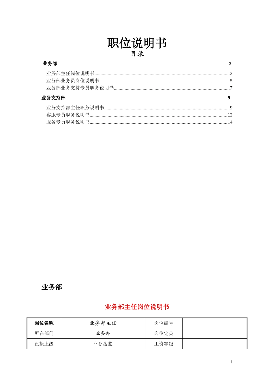 业务部岗位说明书_第1页