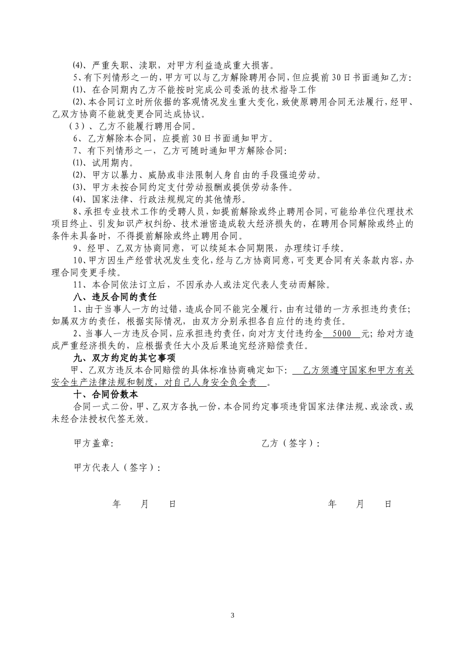 专业技术人员聘用合同书_第3页