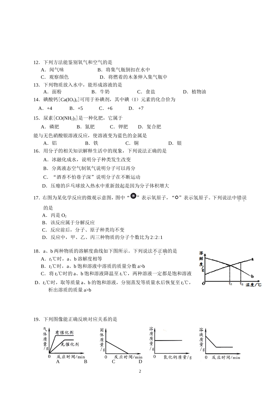 北京市房山区2015年初三化学一模试题及答案_第2页
