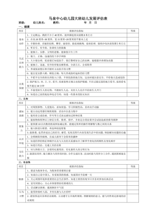 幼儿园大班幼儿发展评估表