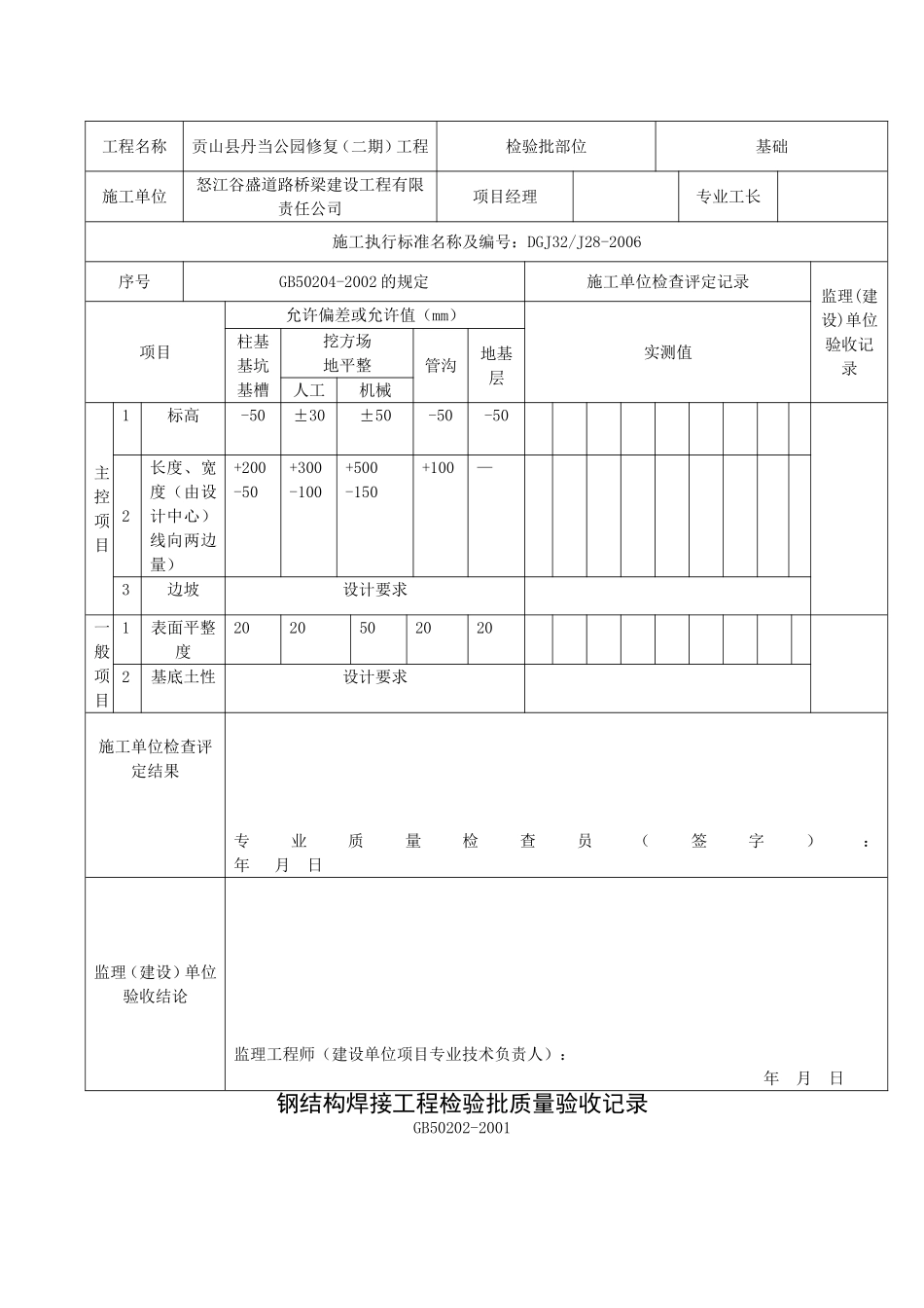 1钢结构工程检验批质量验收记录表_第2页