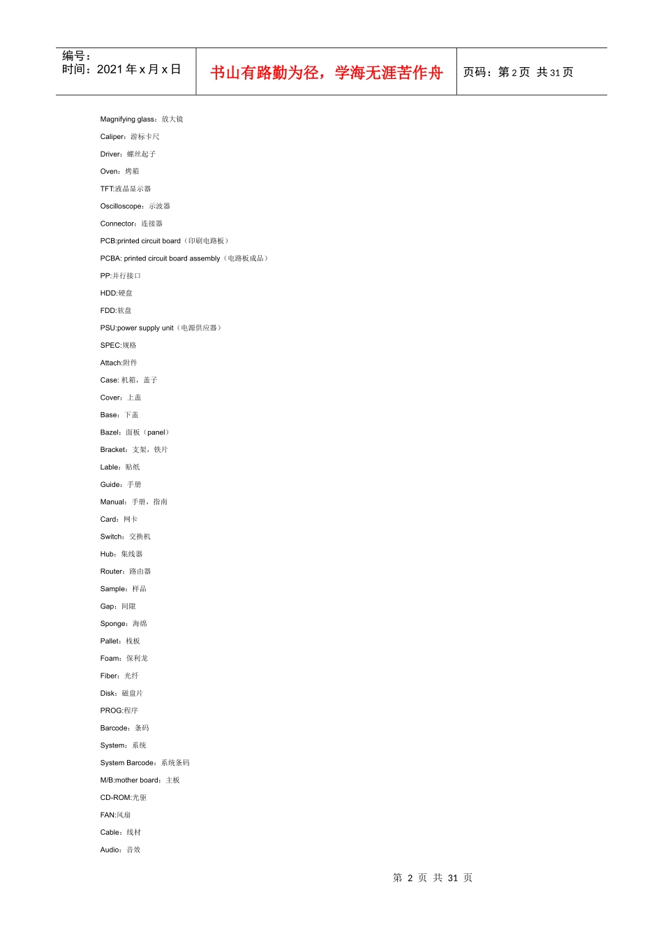 品质管理英文术语大全_第2页