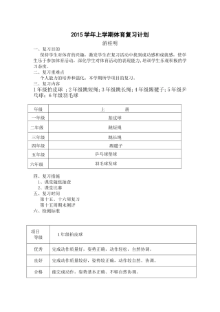 2015学年下学期体育复习计划