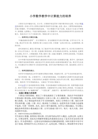 小学数学教学中计算能力的培养
