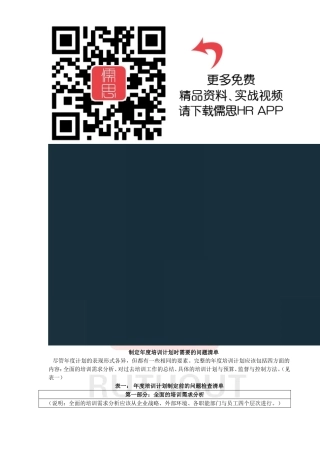 制定年度培训计划时需要的问题清单