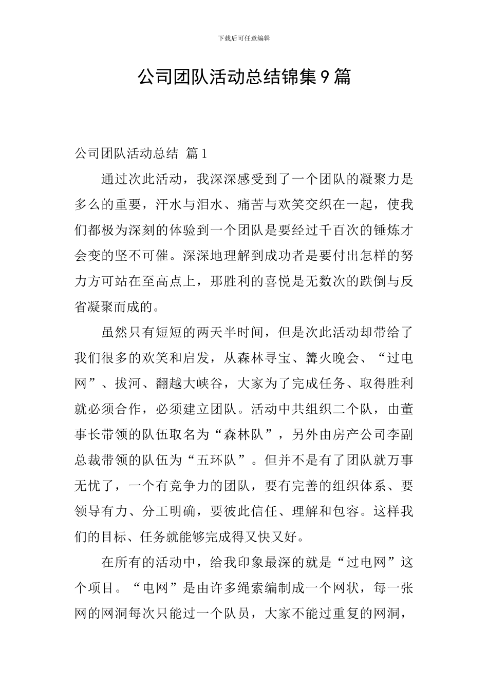公司团队活动总结锦集9篇_第1页