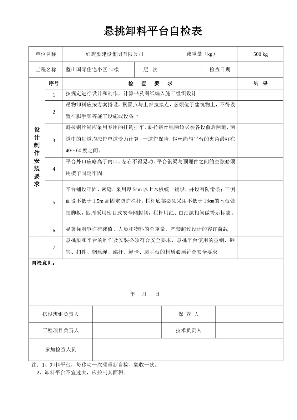 悬挑卸料平台检查、验收表_第1页