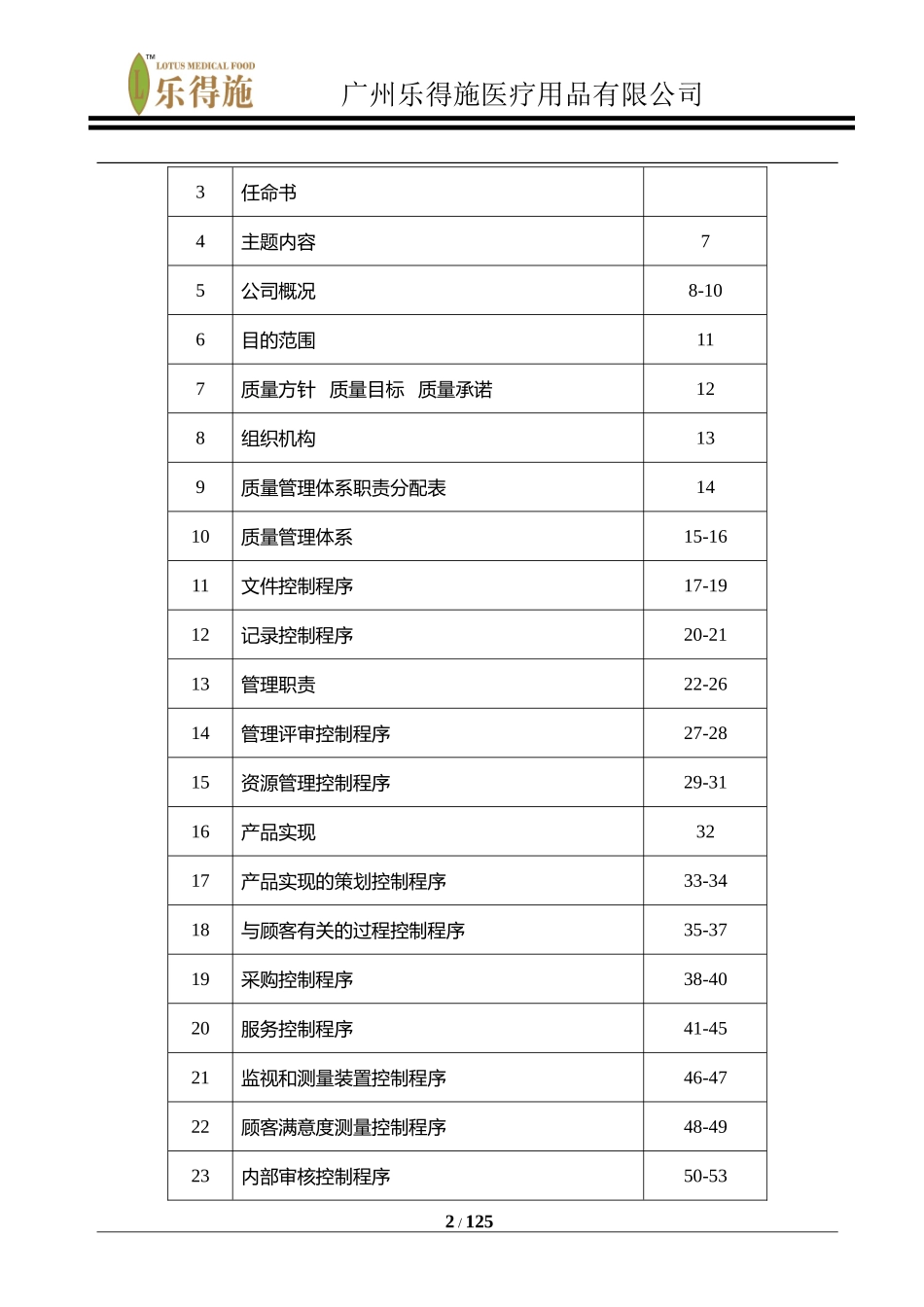 医疗器械ISO13485质量手册、程序文件、表单汇编---乐得施_第2页