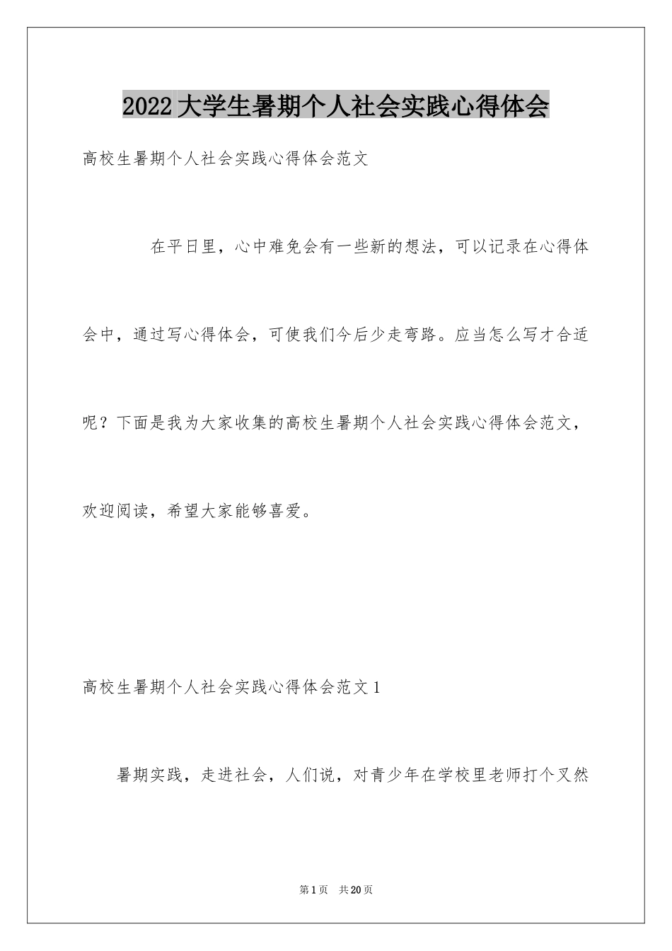 2024大学生暑期个人社会实践心得体会_第1页