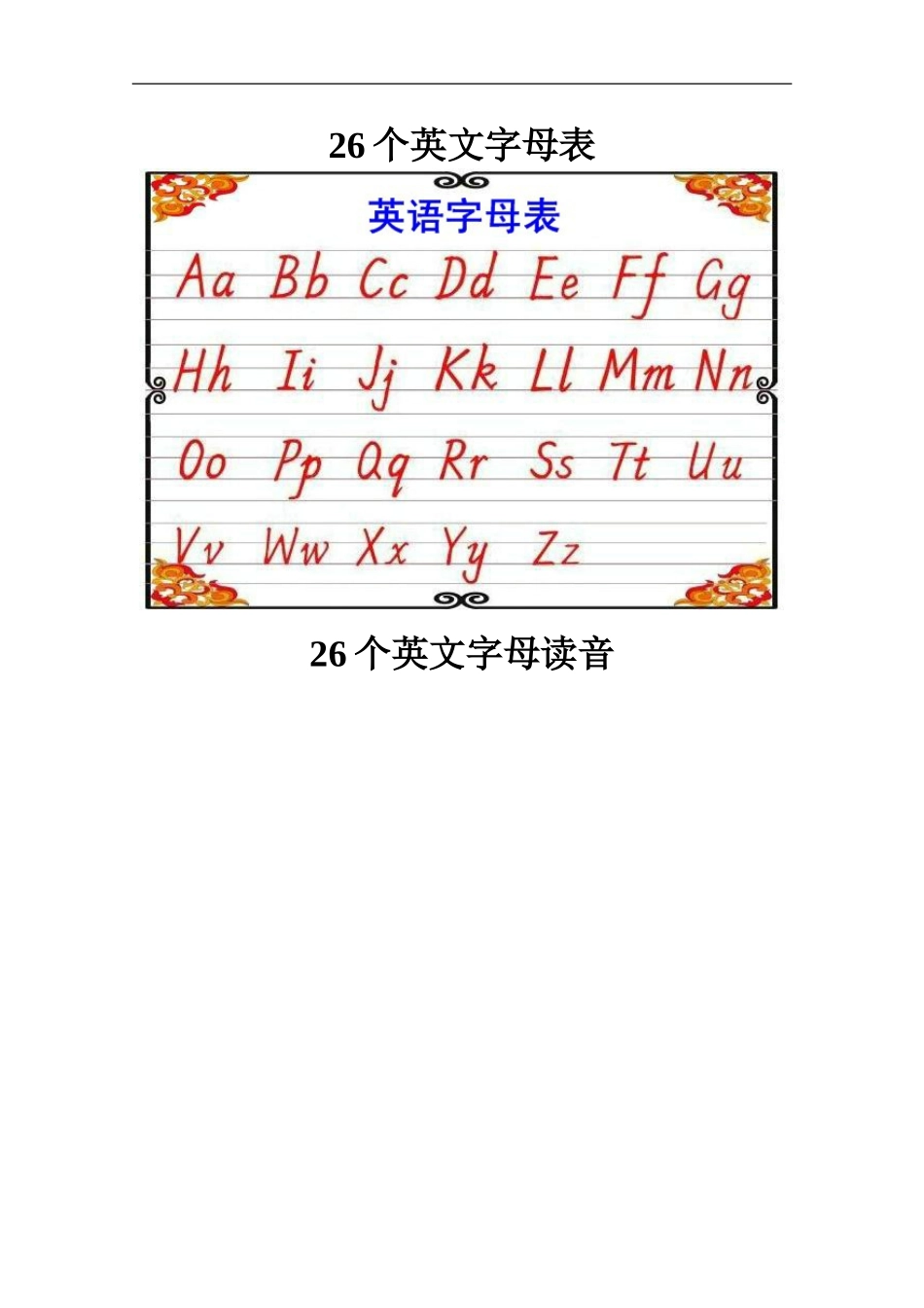 26个英文字母表及字母发音_第1页