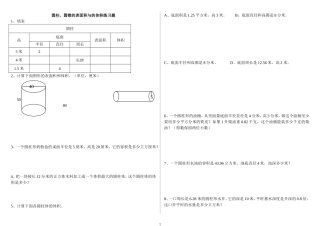 圆柱、圆锥的表面积与体积练习题