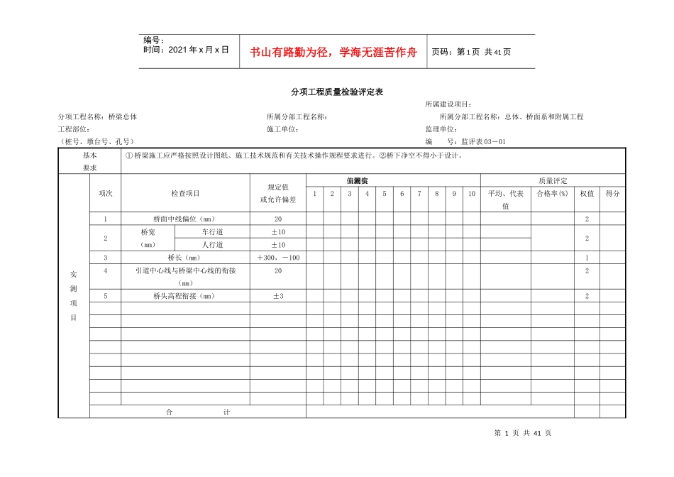 公路桥梁分项工程质量检验评定表_第1页