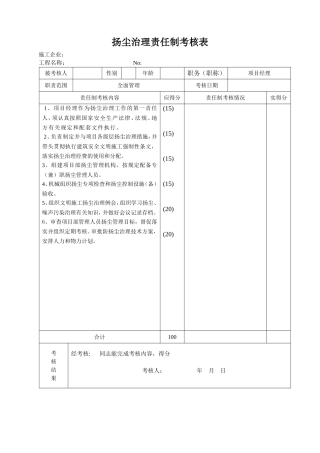 扬尘治理责任制考核表