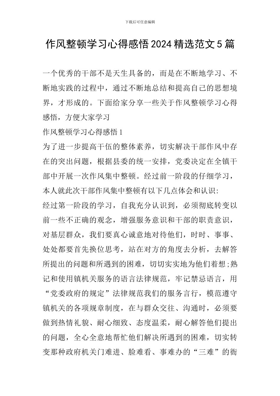 作风整顿学习心得感悟2024精选范文5篇_第1页