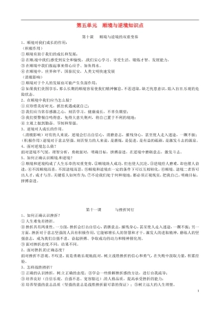 河北省唐山十六中八年级政治上册 第五单元 顺境与逆境 知识点小结 新人教版