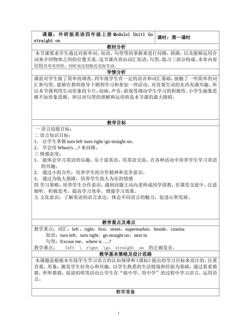 小学英语教学设计模板-(1)_第1页