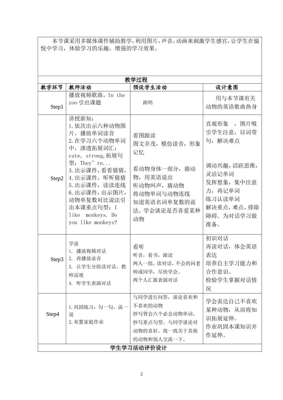 小学英语教学设计模板-(1)_第2页