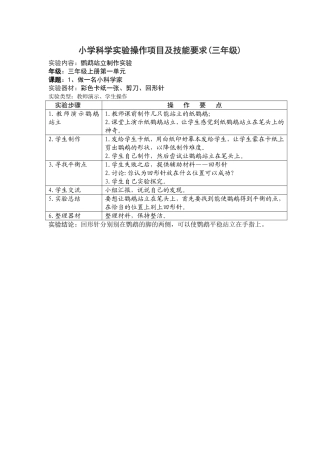 小学科学实验操作项目及技能要求三上1