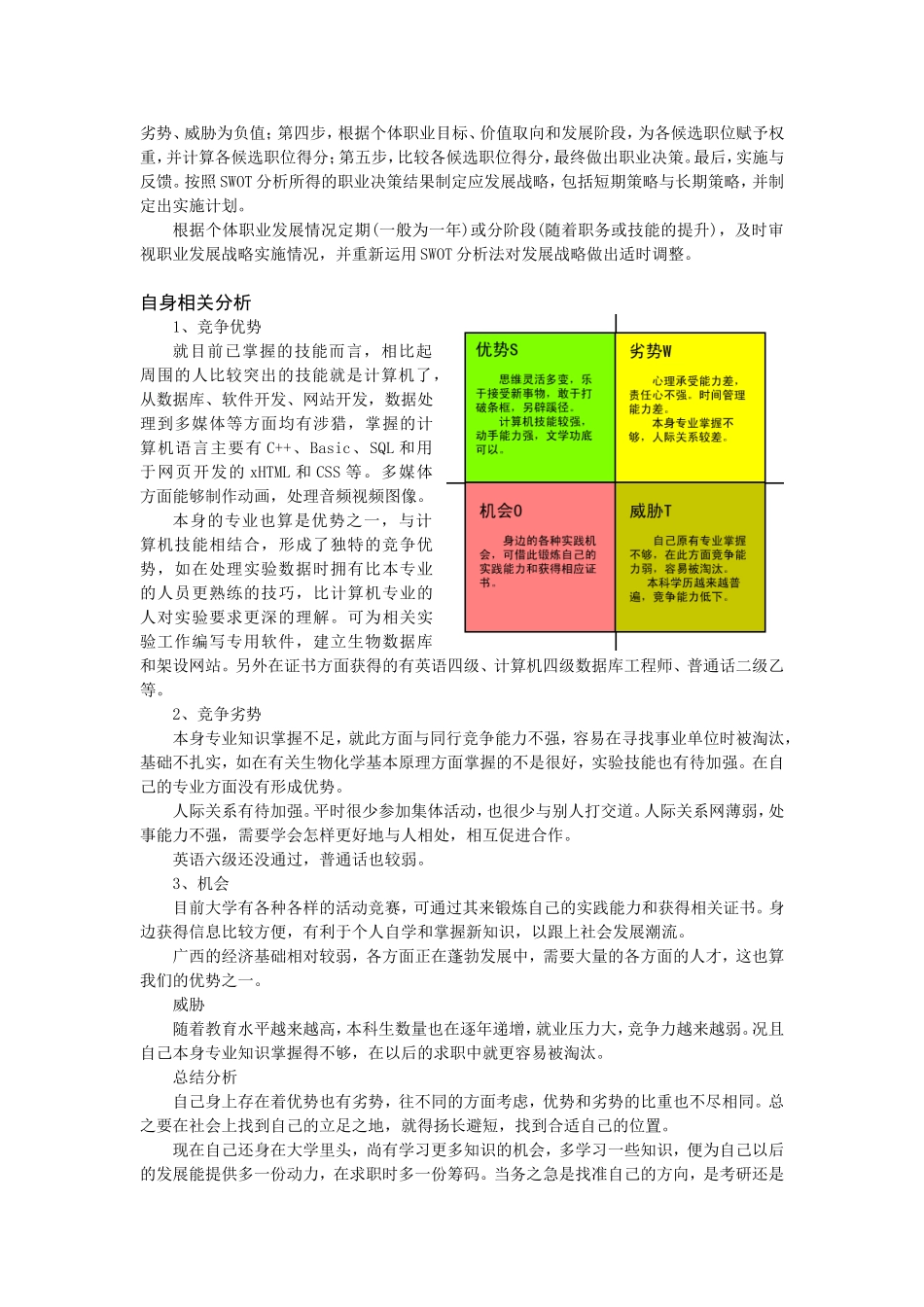 用SWOT分析法分析个人职业生涯规划._第2页