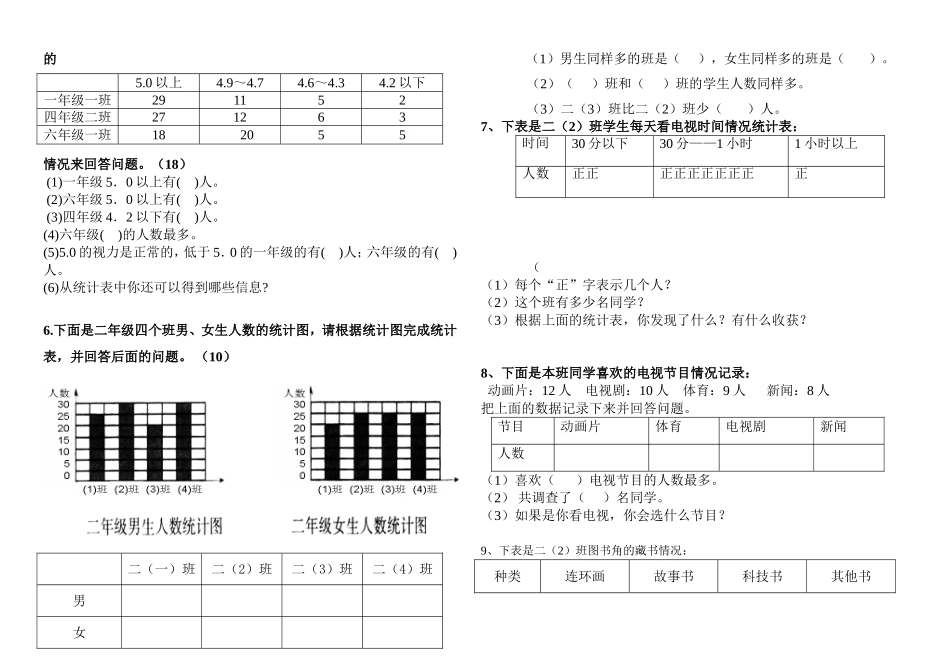 小学数学二年级下册数据收集整理单元测试_第2页
