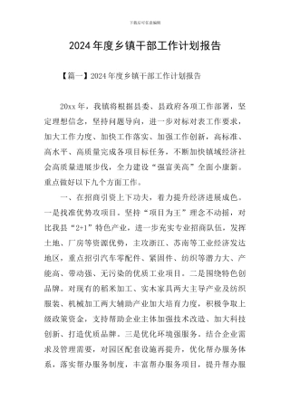 2024年度乡镇干部工作计划报告
