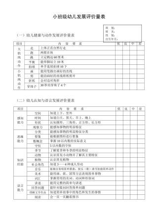 小、中、大班级幼儿发展评价量表