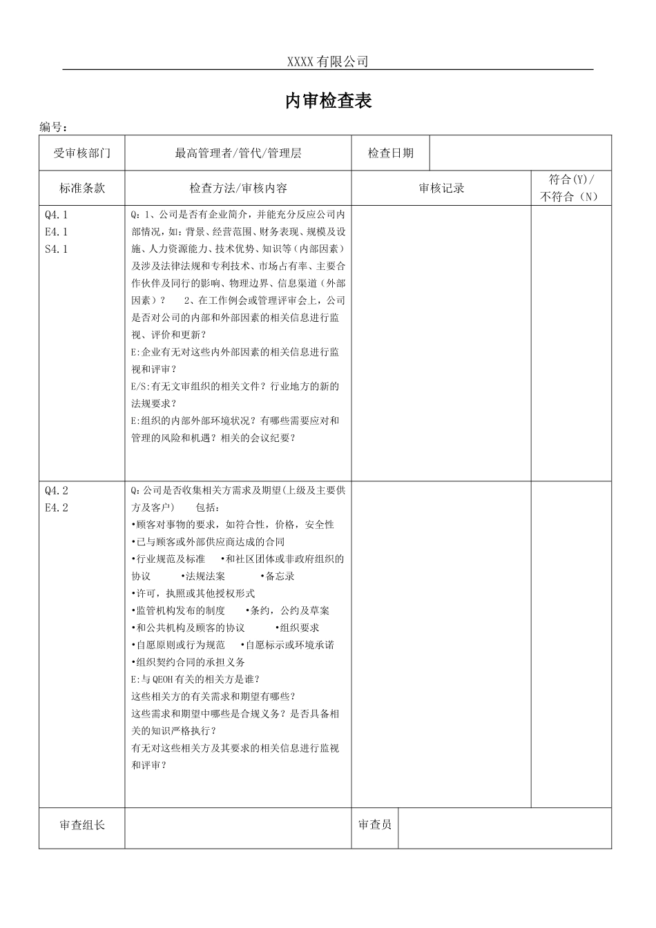 2015版质量、环境、职业健康安全内审检查表QEOHS_第1页