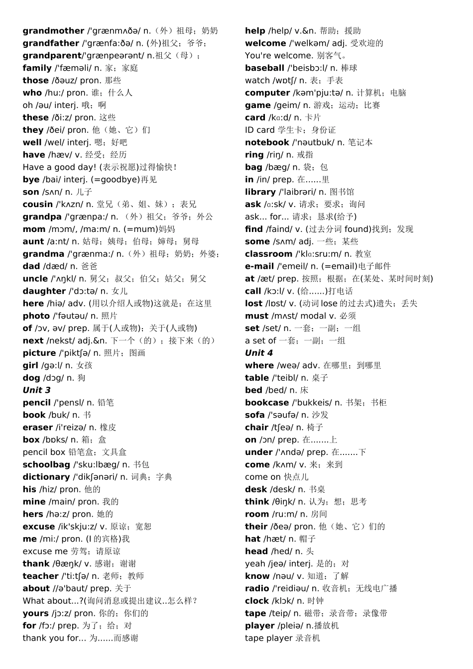 新版人教版七年级上册英语单词表(含音标)_第2页