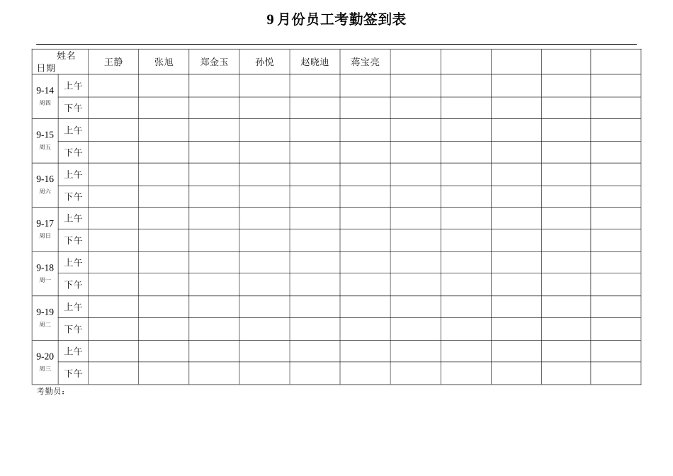 最实用的考勤签到表(上下班签到表)_第3页