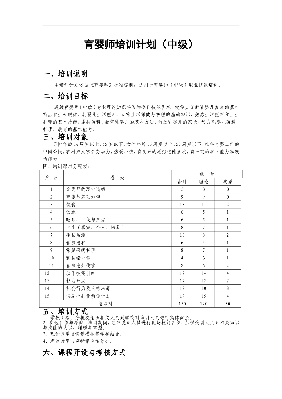 育婴师培训计划(中级)_第1页