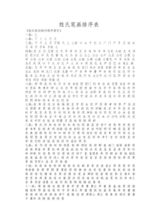 姓氏笔画排序表