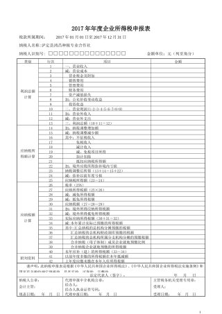 2017年企业所得税年度申报表(A类)