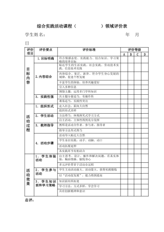 综合实践活动课程评价表