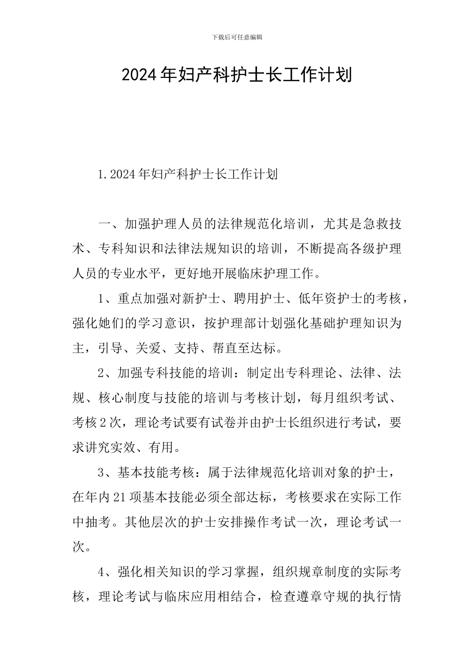 2024年妇产科护士长工作计划_第1页