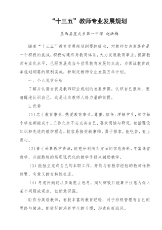 赵洪梅--十三五教师个人专业发展五年规划