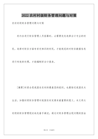2024农村村级财务管理问题与对策