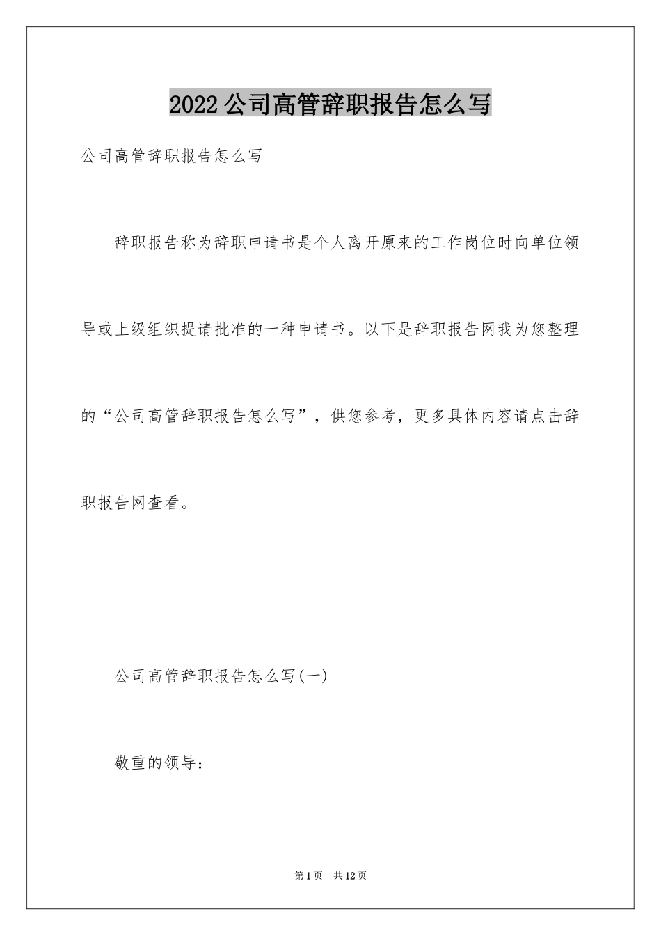 2024公司高管辞职报告怎么写_第1页