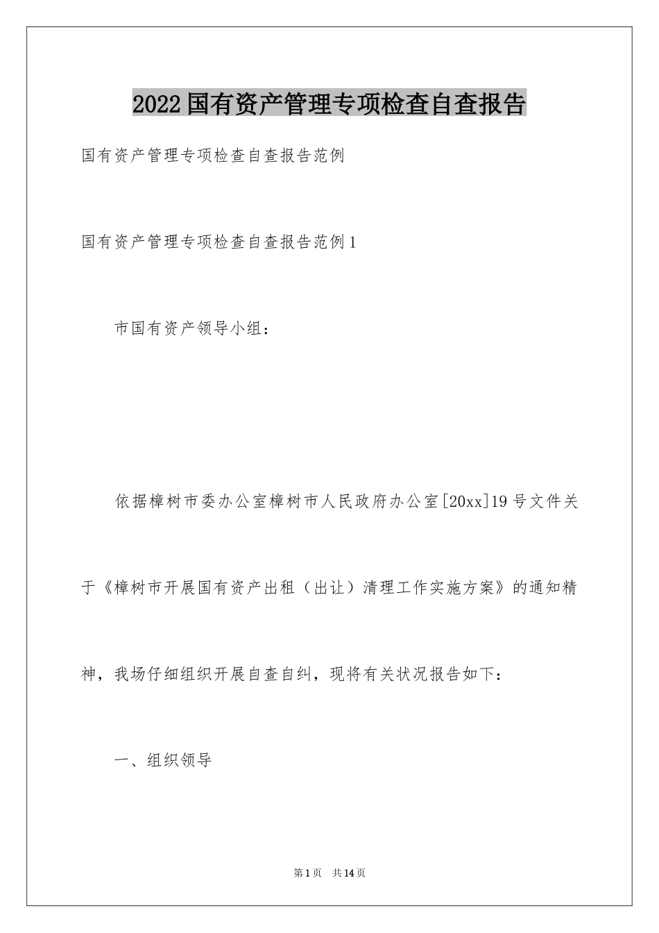 2024国有资产管理专项检查自查报告_第1页