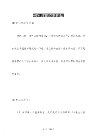 2024DIY创业计划书
