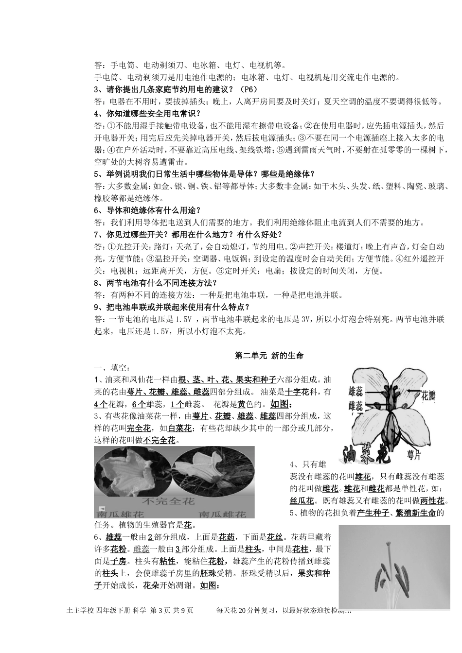 小学科学四年级下册(教科版)实验操作和知识点省抽考的复习资料_第3页