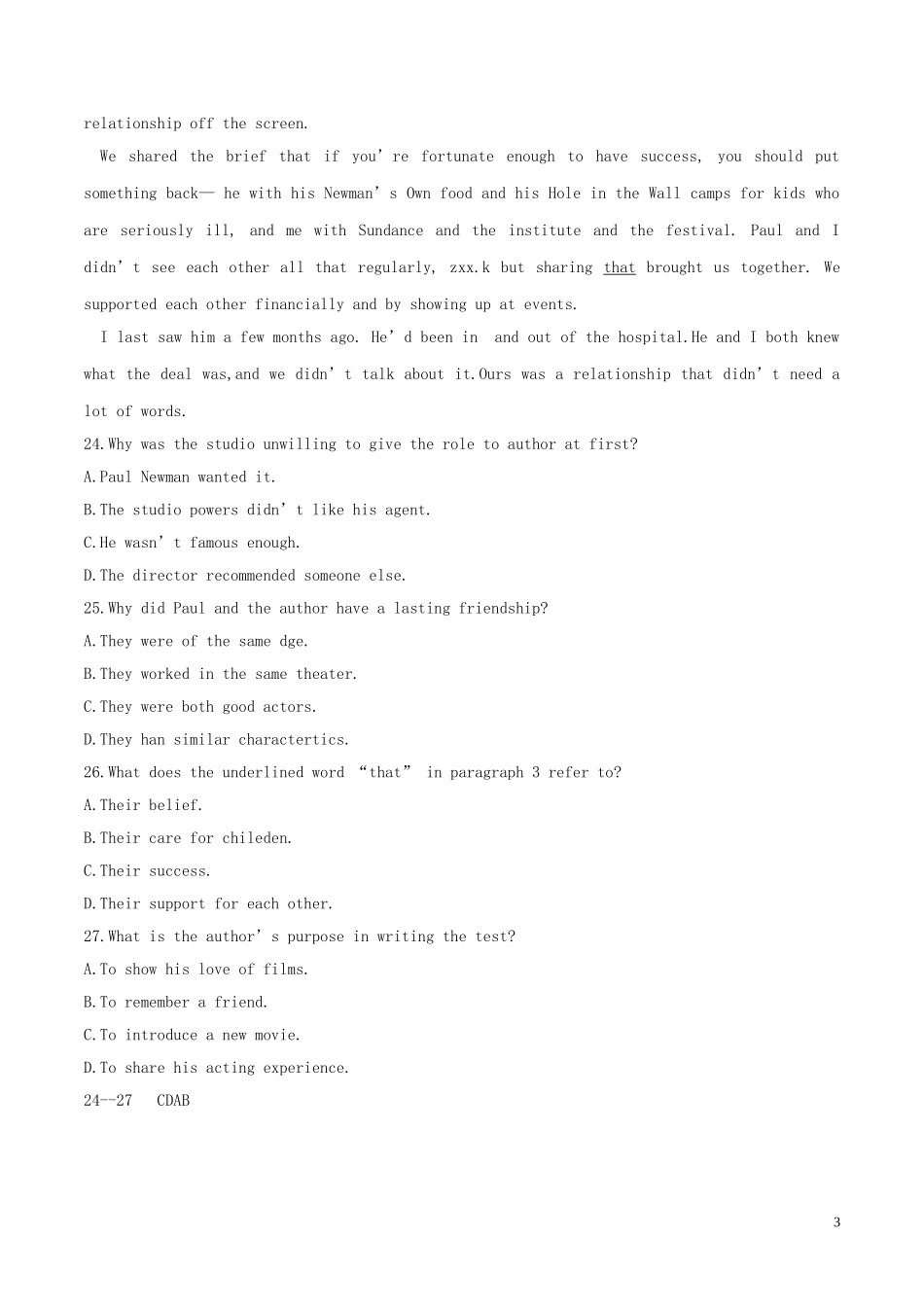 2017年普通高等学校招生全国统一考试英语试题(全国卷2-含解析)_第3页