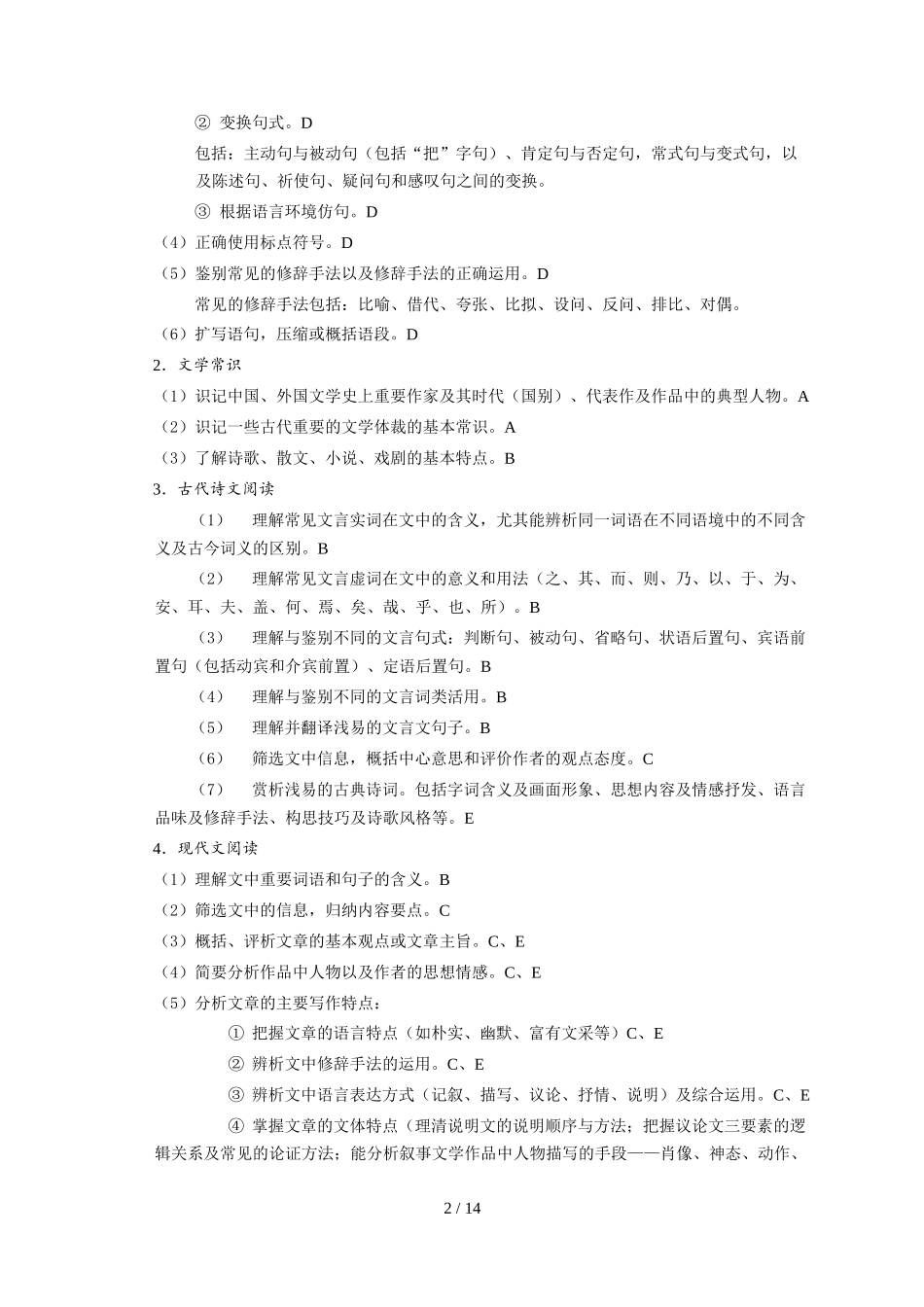 2017年湖北省技能高考文化综合考试大纲_第2页