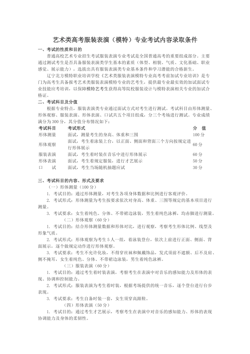 艺术类高考服装表演(模特)专业考试内容录取条件_第1页