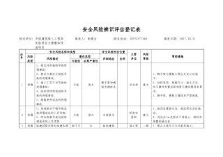 安全风险辨识评估登记表